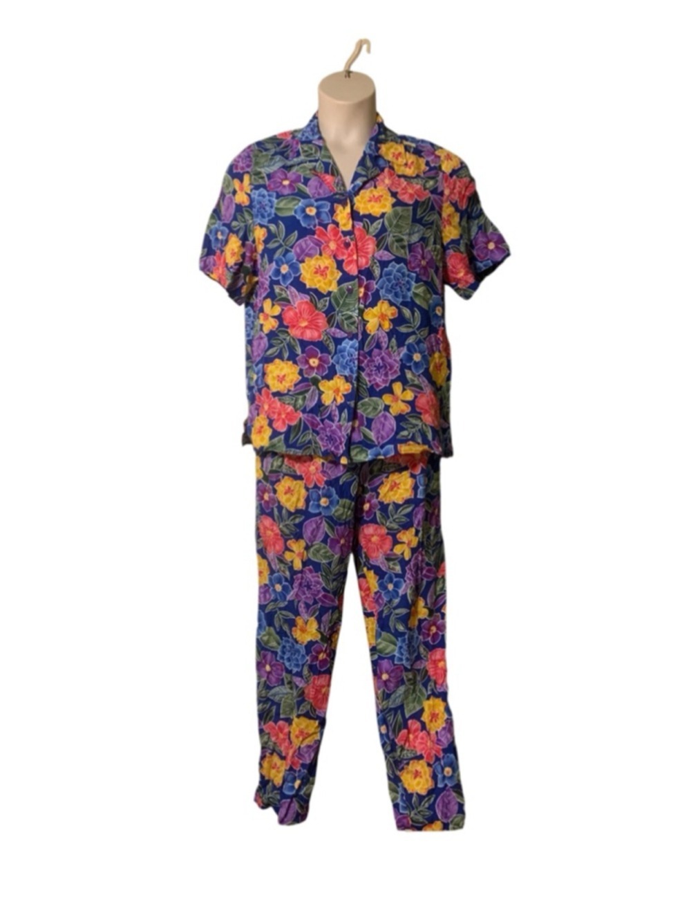 Vntg 80’s Bechamel Casual Blue Multicolor topical Floral Pants Set sz M